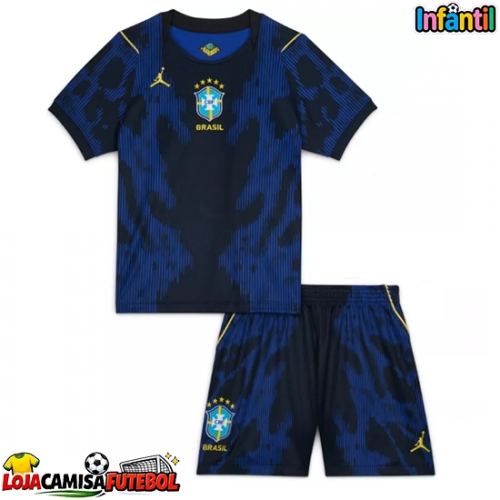 Camisa de Futebol Brasil Equipamento Secundário Infantil Mundo 2026 Manga Curta (+ Calças curtas)